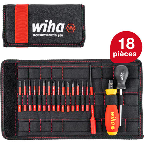 Wiha Jeu de tournevis dynamométriques TorqueVario®-S electric 0,8-5,0 Nm jeu mixte de 19 pcs à couple limité à réglage variable y compris une trousse repliable (36791)