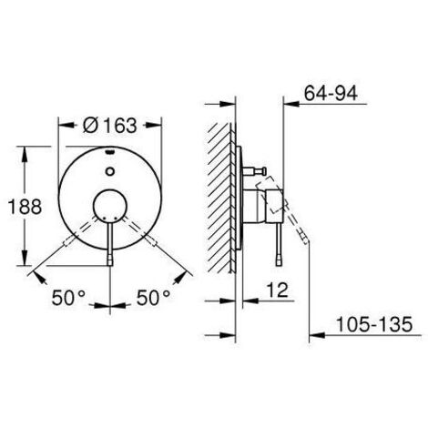 Lineare Façade pour mitigeur monocommande 2 sorties (Pour installation Douche ou Bain/Douche