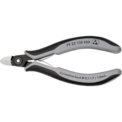 KNIPEX 79 22 125 ESD Pince coupante de côté de précision pour l’électronique ESD avec poignées multimatières brunie 125 mm (1/3)