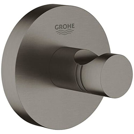 Grohe – Crochet mural Essentials 40364AL1 – Métal brossé Hard Graphite – Fixations cachées avec vis incluses – Patère de salle de bain