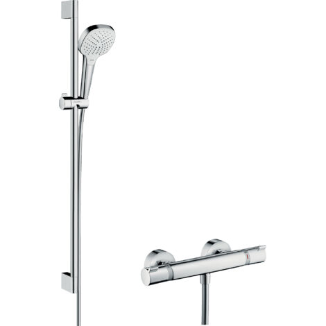 Hansgrohe – Colonne de douche thermostatique 900 mm – Douchette à main 110 mm – 3 types de jet : pluie, pluie intense, TurboRain – Thermostat Ecostat Comfort (1/10)