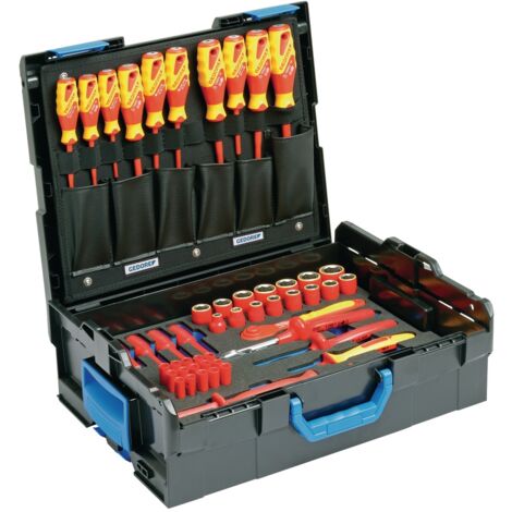 Gedore – Boîte à outils VDE 53 pièces 2979063 – Outils isolés pour électricien – L-BOXX 136 – Compatible véhicules hybrides et électriques