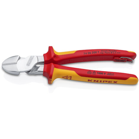 KNIPEX 74 06 200 T Pince coupante de côté à forte démultiplication isolées par gaines bi-matière, certifiées VDE chromée