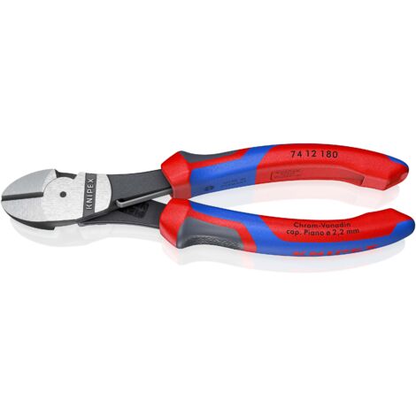 KNIPEX 74 12 180 Pince coupante de côté à forte démultiplication avec poignées multimatières atramentisée noire 180 mm