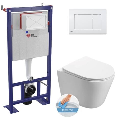 Swiss Aqua Technologies Frame + SAT Infinitio Rimless toilet + Softclose seat + White plate (SMARTK-Infinitio-M270)