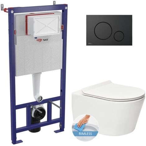 Swiss Aqua Technologies Toilet Frame + SAT rimless WC, invisible fixings + Softclose seat + Matt black plate (SMARTK-Brevis-M678)