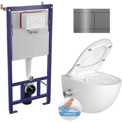 Swiss Aqua Technologies WC set frame + SAT rimless WC, thermostatic bidet function + Softclose seat + stainless steel plate (SMARTK-SATClean-GM-P)