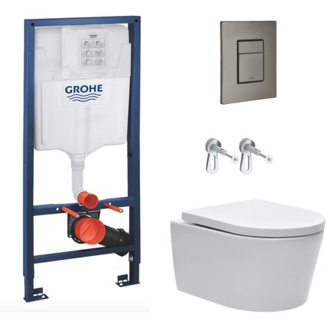 Grohe Toilet Pack Rapid SL Frame + SAT Rimless Toilet + Brushed Hard Graphite Flush Plate (RapidSLSAT-AL0)