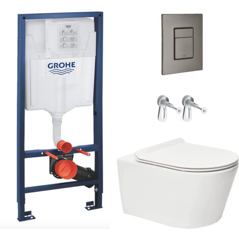 Grohe Toilet Pack Grohe Rapid SL Frame + Brevis Rimless Toilet + Grohe Brushed Hard Graphite Flush Plate (RapidSLBrevis-AL0)