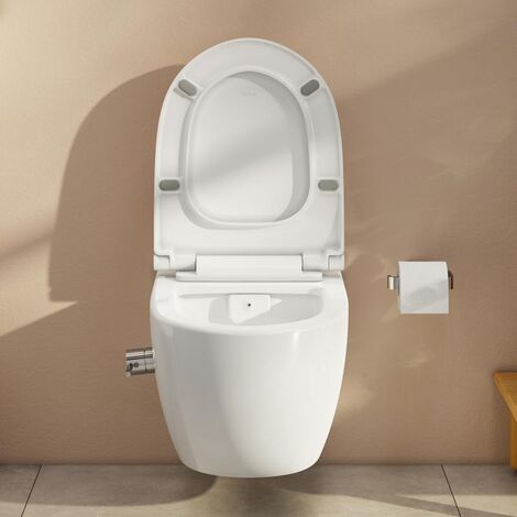 Grohe Toilet Pack Grohe low-height 0.82m Frame + Infinitio Rimless Toilet + Brushed Gold Flush Plate (RapidSLSATClean-82-bgold)