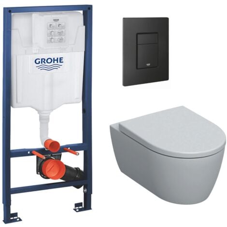 Grohe Toilet Pack Rapid SL Frame + Wall-Hung Geberit iCon Toilet + Black Matt Flush Plate  (RapidSL-ICon-KF0)