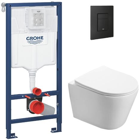 Grohe Toilet Pack Rapid SL Frame + SAT Infinitio Rimless Toilet + Matt Black Flush Plate  (RSLINFIKF0)