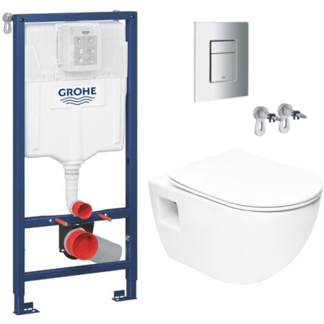 Grohe Toilet Pack Rapid SL Support Frame + SAT Rimless Toilet + Soft-Close Seat + Chrome Flush Plate (RapidSL-Project-1)