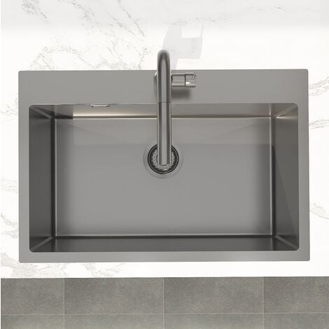 Swiss Aqua Technologies Aurum Stainless Steel 304 Inset Sink, 68x45x21 cm, with Overflow, Gun Metal PVD (SATSINK6845BGM)