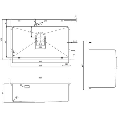 Swiss Aqua Technologies Aurum Stainless Steel 304 Inset Sink, 68x45x21 cm, with Overflow, Gun Metal PVD (SATSINK6845BGM)
