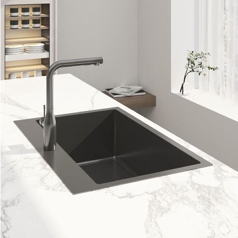 Swiss Aqua Technologies Aurum Stainless Steel 304 Inset Sink, 68x45x21 cm, with Overflow, Gun Metal PVD (SATSINK6845BGM)