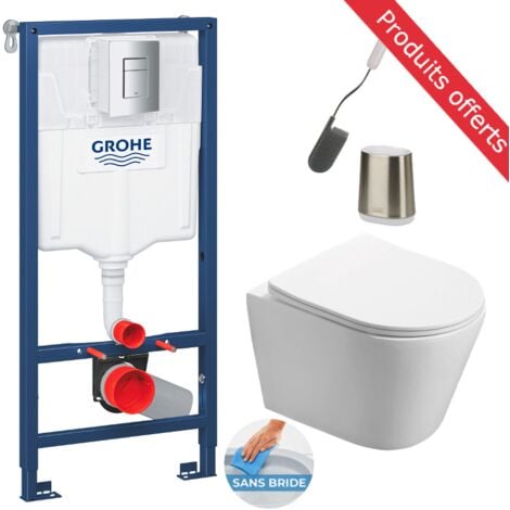 Grohe Rapid SL Frame + SAT Rimless Toilet + Chrome Flush Plate + FREE Toilet Brush (RSLINFI1FL1)