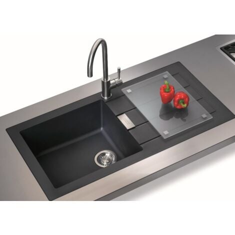 Franke Sirius 2.0 S2D 611-100 Tectonite single bowl inset sink with drainer, Black (143.0613.661)