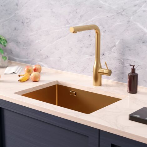 Ceramia Timeless Undermount kitchen sink in 304 stainless steel, 1 bowl, 55x45x21 cm, Brushed gold PVD (TMLKSU-5545BG)