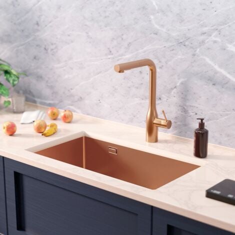 Ceramia Timeless Undermount kitchen sink in 304 stainless steel, 1 bowl, 68x45x21 cm, Brushed copper PVD (TMLKSU-6845BCP)