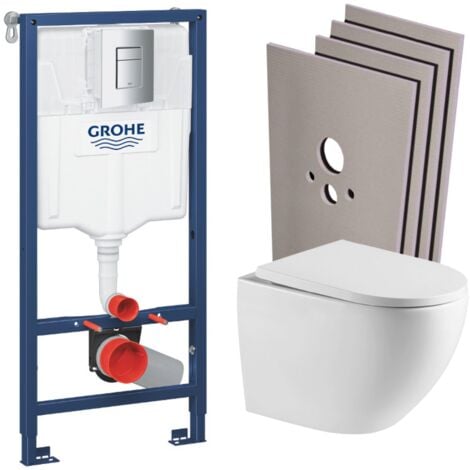 Grohe Rapid SL Pack Support frame + SAT Wall-hung toilet + Chrome plate + Wall cladding set (RSLFUSIONTQ1SB)