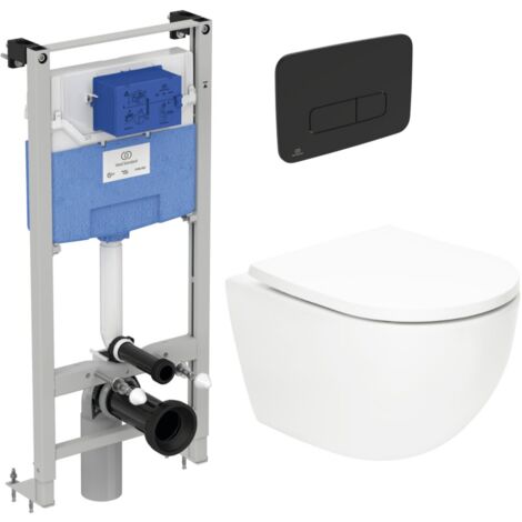 Ideal Standard WC Pack Freestanding Prosys Frame + Rimless SAT Tornado Toilet + SoftClose Seat + Matt Black Plate (PROSYSTORNADO1)