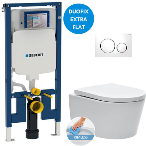 Geberit Toilet set Frame UP720 extra-flat + Rimless WC SAT with invisible fastenings + Seat + White plate (SLIM-SATrimless-C)