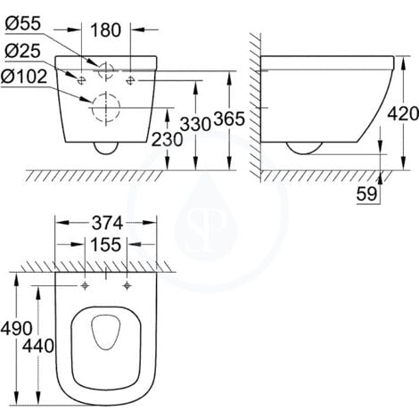 Grohe Euro Ceramic Triple Vortex Compact Toilet Bowl Only, Alpine White (39206000)