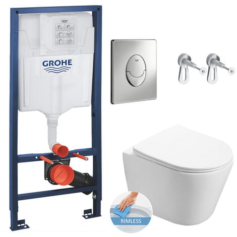 Grohe Toilet set frame + SAT Infinitiorimless WC invisible fixing + Chrome flush plate (RSLINFI2)