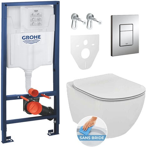 GROHE Rapid SL toilet set + Ideal Standard Tesi Aquablade rimless toilet + Matt chrome plate (Grohe-Tesi-5)