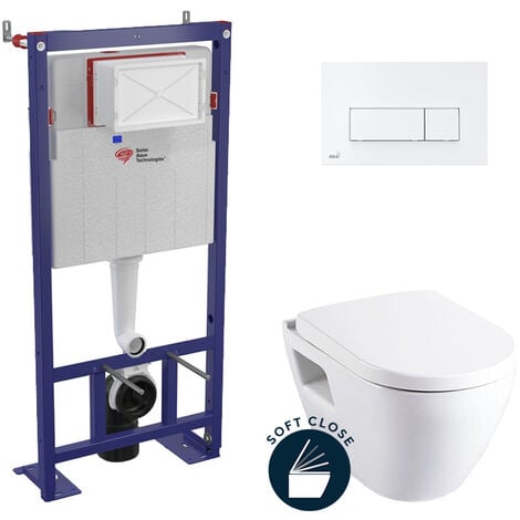 Swiss Aqua Technologies Toilet set Self-supporting frame + Serel SM10 bowl + Softclose seat + White flush plate (SMART-SM10-4)