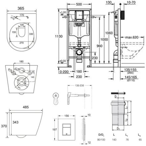 Grohe Toilet set Grohe frame + SAT Black Infinitio rimless + Soft close seat + Chrome plate (RSLBLINFI1)