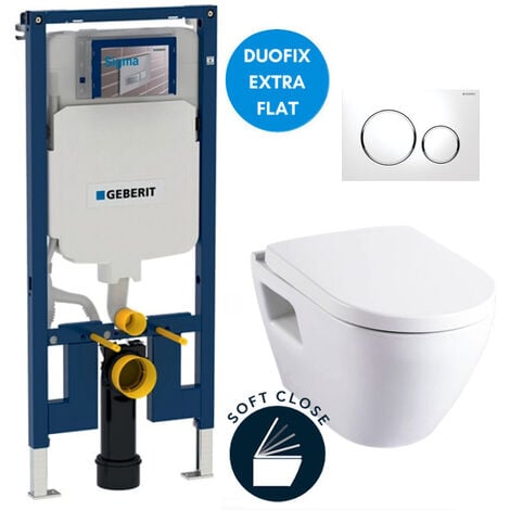 Geberit Toilet set frame UP720 extra-flat + WC Serel SM10 + seat + white flush plate (SLIM-SM10-C)