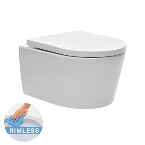 Geberit Toilet set  support frame with SAT rimless bowl, invisible fixings + softclose seat + Flush plate (GebSATrimless-MC+)
