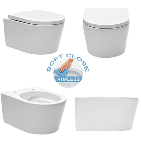 Geberit Toilet set  support frame with SAT rimless bowl, invisible fixings + softclose seat + Flush plate (GebSATrimless-MC+)