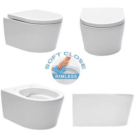 Geberit Toilet set support frame with SAT rimless bowl, invisible fixings + softclose seat + Flush plate (GebSatrimless-CR+)