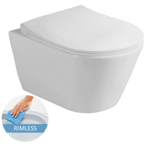 Lucco Avva Rimless wall hung toilet with soft close seat, White