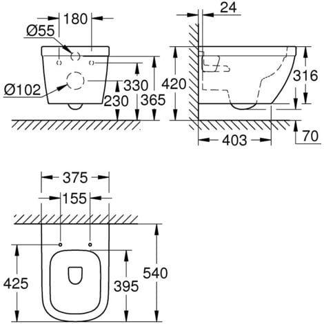 Grohe Euro Ceramic Wall hung WC, Alpine white (39538000)