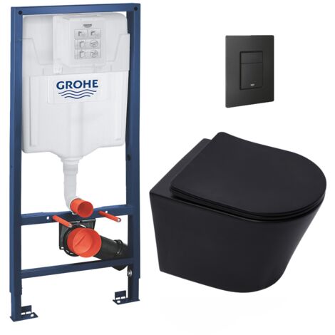 Grohe Rapid SL frame + Infinitio rimless toilet, matt black + Softclose seat + Matt black flush plate (RSLBLINFIKF0)
