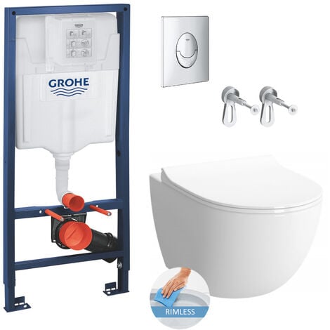 Grohe Toilet Set Rapid SL Support frame + Vitra Sento rimless toilet + Softclose seat + chrome plate (Grohe-Sentorimless-2)