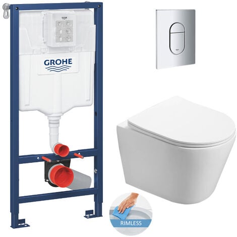 Grohe Toilet Set Rapid SL Support frame + Infinitio rimless toilet + softclose seat + Chrome plate (RSLINFI8)