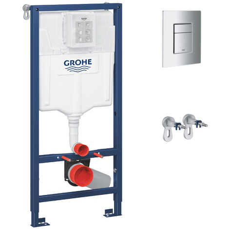 Grohe Pack Rapid SL 3-in-1 Wall-Hung Toilet Frame + Wall Brackets + Skate Cosmopolitan Chrome Flush Plate (38772001)