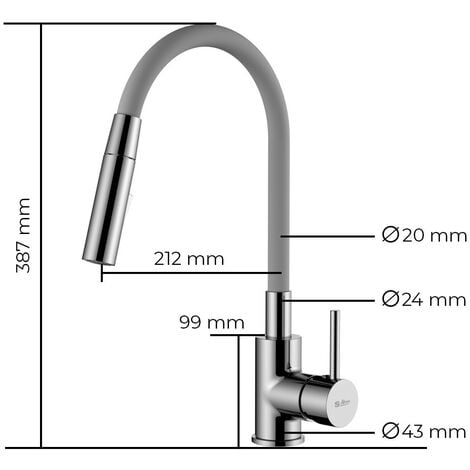 Siko Shape Memory Kitchen Mixer Tap, pull-out spray, Flexible Grey silicone spout (SIKOBSLPRO290S2F)