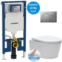 Geberit Toilet set Frame UP720 extra-flat + rimless WC SAT with invisible fastenings + Seat + Chrome matt plate (SLIM-SATrimless-E)