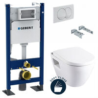 Geberit Toilet set Freestanding Duofix support frame + Serel SM10 toilet + Softclose seat + White flush plate (SM10GebX)