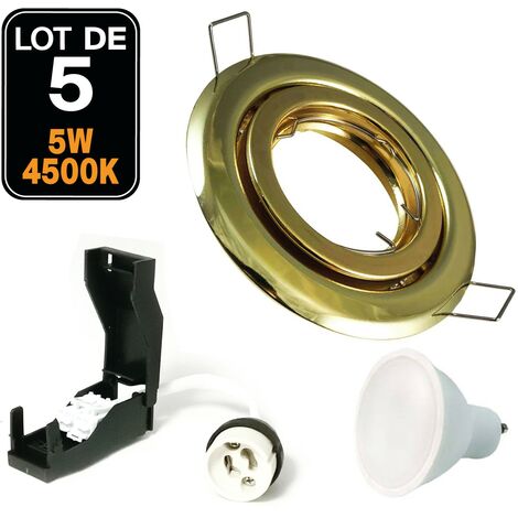 Lotto di 5. Illuminazione da incasso per interni 5W 4500K Luce neutra. GU10 LED Anello da incasso regolabile e inclinabile + lampadina LED + portalampada classe 2 (Clip-On)