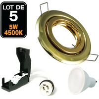 Lotto di 5. Illuminazione da incasso per interni 5W 4500K Luce neutra. GU10 LED Anello da incasso regolabile e inclinabile + lampadina LED + portalampada classe 2 (Clip-On)