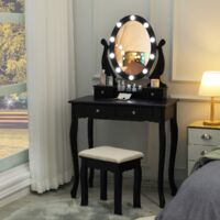 Tiptiper Coiffeuse avec éclairage LED et miroir - Coiffeuse avec tabouret et 4 tiroirs - Coiffeuse pour chambre à coucher - Noir