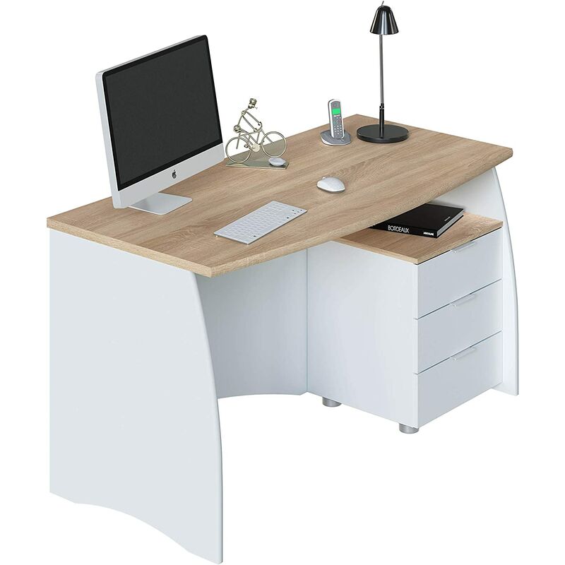 Bureau chêne avec 3 tiroirs bureau pour PC avec rangement - Ciel & terre