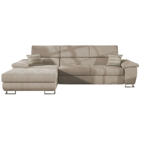 Mobilier1 – Canapé d'angle convertible 275 cm – 5 places – tissu beige – angle gauche – design contemporain – confort optimal (1/5)